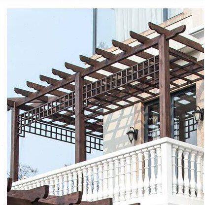 定制各种尺寸防腐木葡萄架花架爬藤植物架 炭化木花架花箱