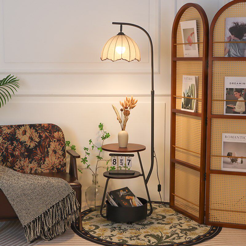 法式中古风c落地灯客厅卧室沙发边几置物架氛围艺术床头柜台灯一