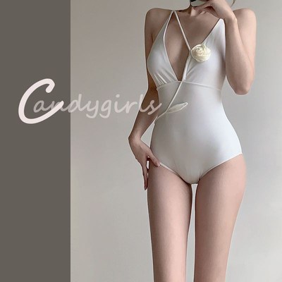 Candygirls2025年新白色绝美温泉约会性感连体泳衣复古显瘦小胸女