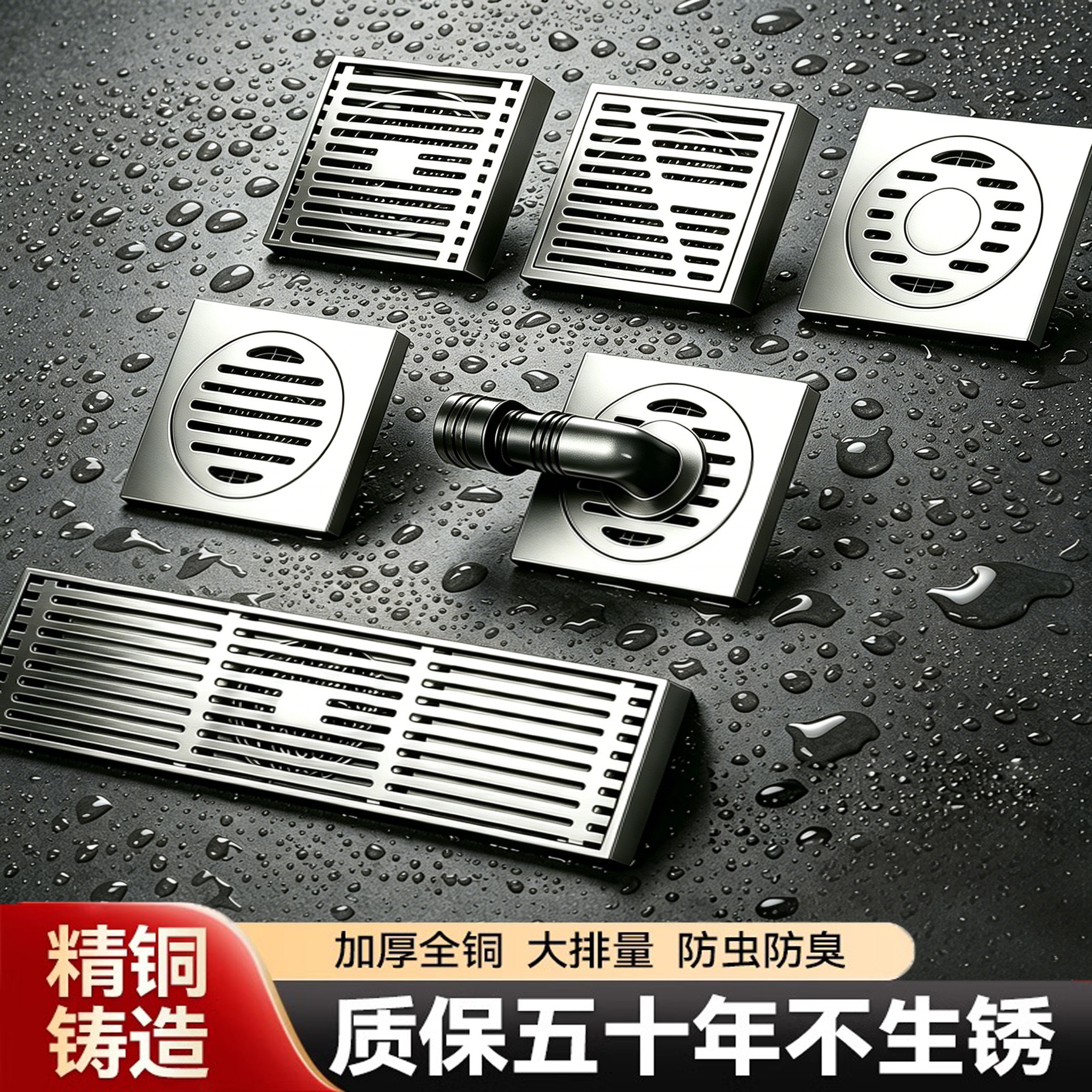 枪灰全铜地漏防臭防溢水