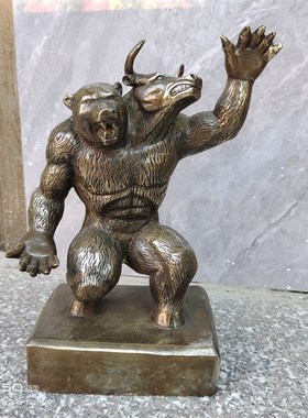 热卖纯铜牛斗熊 扭转乾坤摆件 牛熊斗居O家 办公铜器装饰品