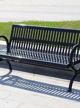 户外铁艺公e园椅双人黑色金属室外长椅子靠背小区广场庭院公园座