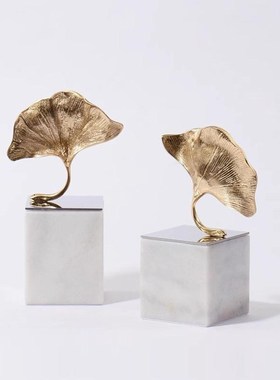 现代新中式大理石银n杏叶摆件客厅样板间软装摆设书柜酒柜高端摆