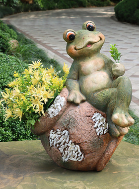 户外青蛙花盆花园庭院布s置院子草坪装饰招财景观动物雕塑园艺摆