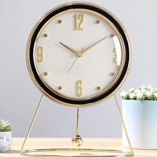 欧式家用客厅座钟轻奢金属摆钟现代简约时尚桌面摆件创意静音钟表