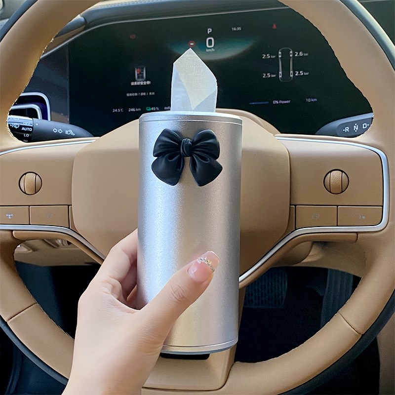 高级感汽车纸巾盒车上高档车载抽纸盒圆形创意可S爱女司机车饰圆