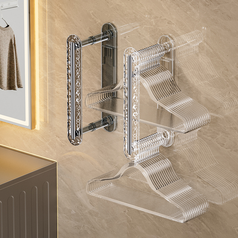 轻奢衣架收d纳层架免打孔伸缩家用阳台多功能整理架带夹子挂钩晾