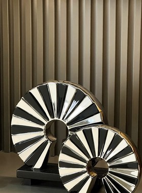 创意轻奢高级感扇形摆件样板间陶瓷软G装家居客厅酒柜电视柜装饰