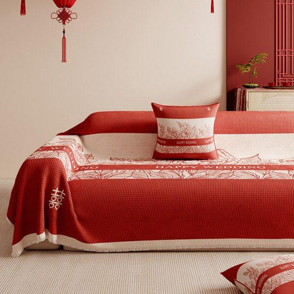 四季结婚喜庆沙发盖布巾红色沙发坐垫四季通用全盖毯防滑沙发套罩,居家布艺,沙发垫,淘宝优惠券,粉丝福利购,淘宝优惠卷