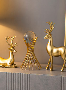 创意鹿摆件一对新中式家s居客厅玄关装饰品招财梅花鹿乔迁新居礼