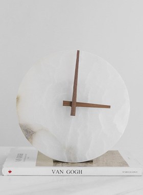 现代轻奢高档大理k石时钟摆件样板间客厅卧室玄关白色云石台钟座