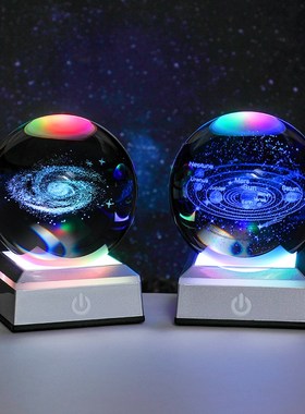 水晶球小夜灯摆件太阳系月球w水母玻璃球星系装饰品送朋友生日礼