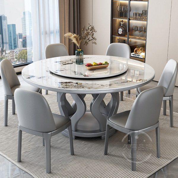 中式岩板餐桌椅组合现代简约家用轻奢圆桌实木带转盘电磁炉吃饭桌,住宅家具,岩板餐桌,淘宝优惠券,粉丝福利购,淘宝优惠卷