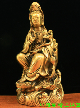 纯铜荷叶b观音大慈大悲观世音菩萨铜像摆件佛光荷叶观音摆设