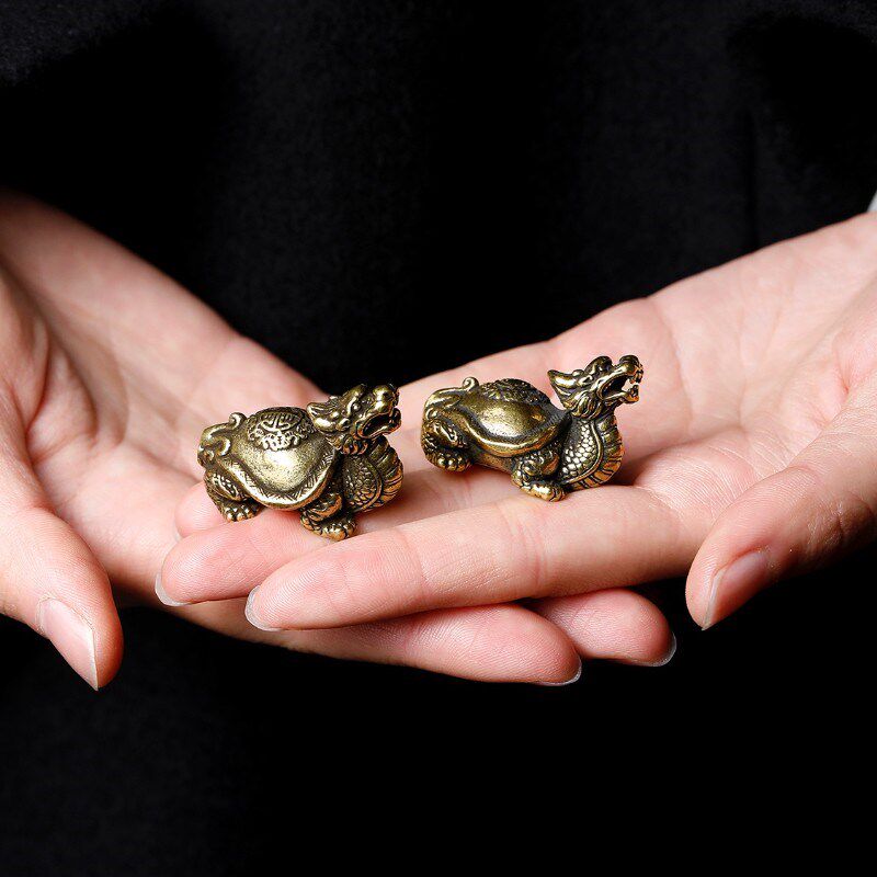 黄铜实心龙龟桌面茶台N摆件 手把玩件