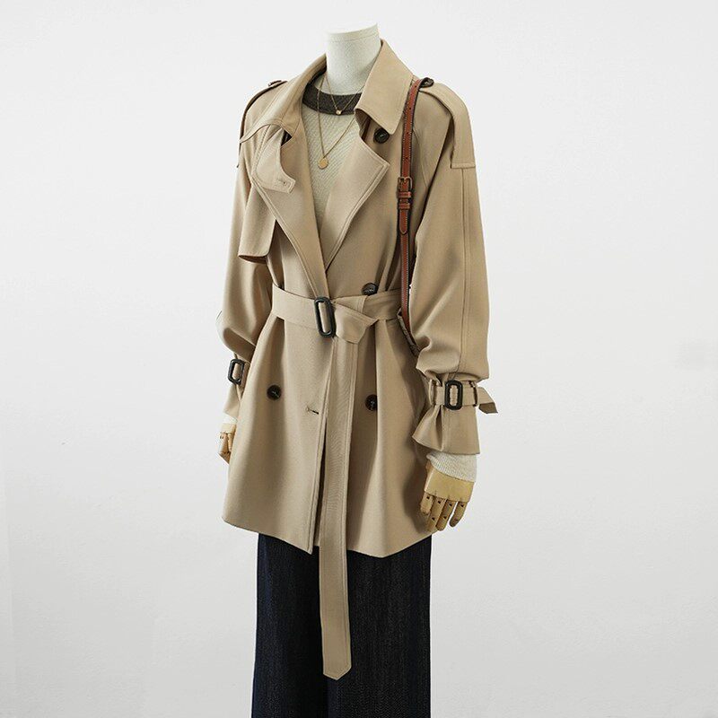 羽绒内胆风衣外套女秋冬新款英伦风短款腰带收腰小个子高级感大衣