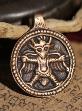 西藏手工纯铜藏式复古金翅大鹏鸟吊坠利玛铜念珠背云九宫牌挂饰品