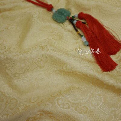 特 浅黄色本色底纹宝相花纹团花中式织锦缎布料云锦八搭韵锦面料