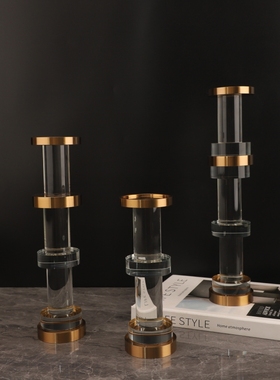 北欧创意几何竹节水晶烛台摆件客厅餐厅玄关酒店样V板房家居装饰