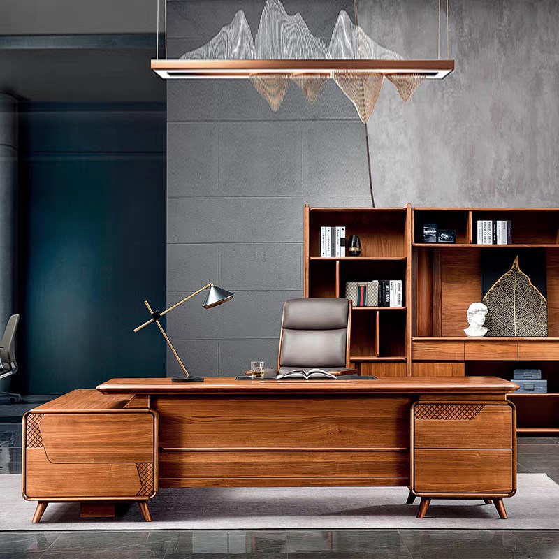 新中式实木办公桌简约现代老板桌北美黑I胡桃木董事长办公室总裁