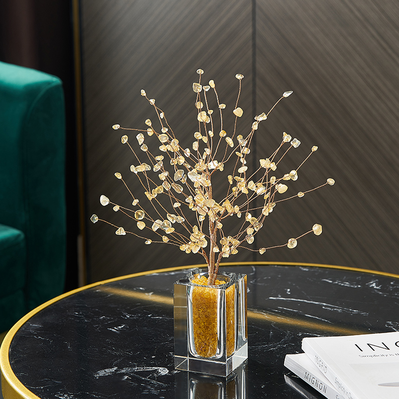 轻奢高档招财水晶树摆件家居饰品客E厅酒柜电视柜装饰品办公室桌
