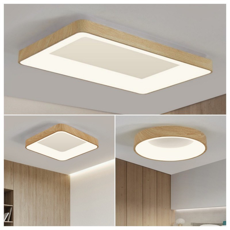 客厅灯简约现代大气吸顶灯长方水C转木纹主灯北欧餐厅卧室书房灯