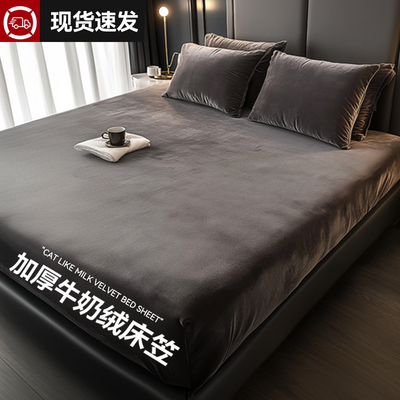 加绒加厚牛奶绒床笠罩冬季2024新款珊瑚L绒床罩床垫套单人全包床