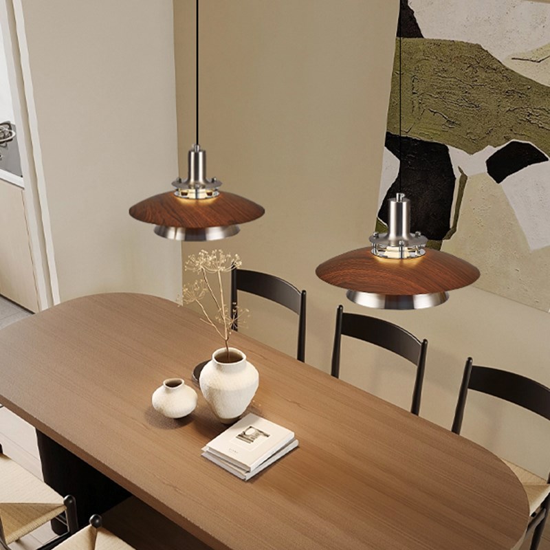 轨道位移餐厅吊灯升降式202w5新款奶油中古风复古木纹餐桌上中山