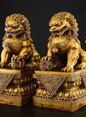 纯铜狮子b摆件一对北京狮铜狮子大号宫门狮家居装饰品