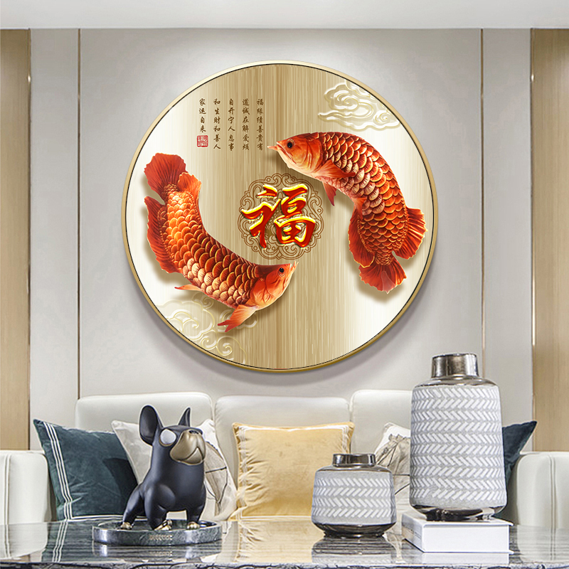 现代轻奢入户圆形玄关装饰画饭厅饭厅G壁画餐桌墙面挂画红龙晶瓷图片