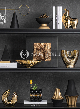 高档轻奢金色几何艺术品摆件客厅酒柜样板间开Q放格书架装饰品摆