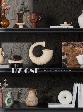 网红民宿客厅e摆件酒店样板间高级感复古做旧陶瓷陈列室书架装饰