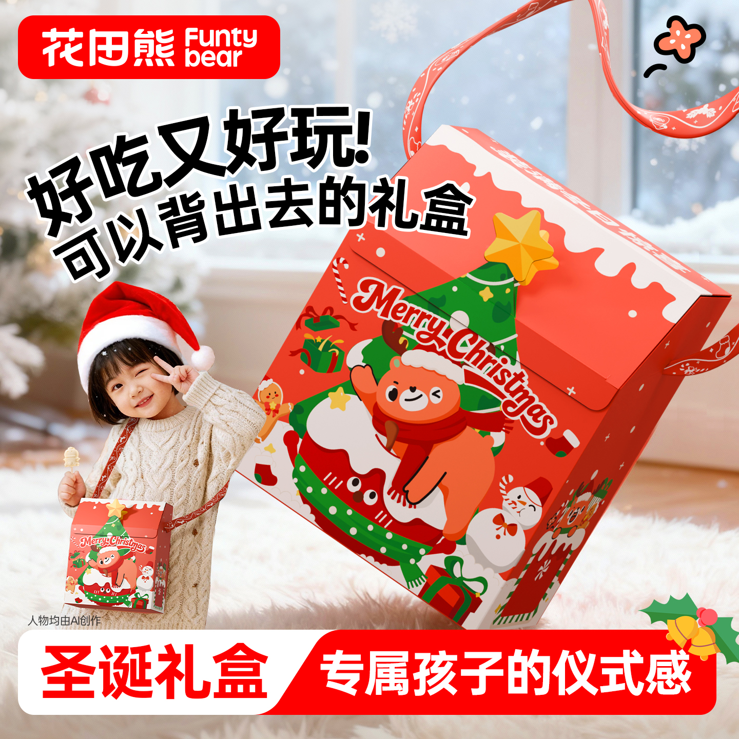 【直播专享】花田熊儿童圣诞节礼盒整箱小礼品背包零食礼盒装