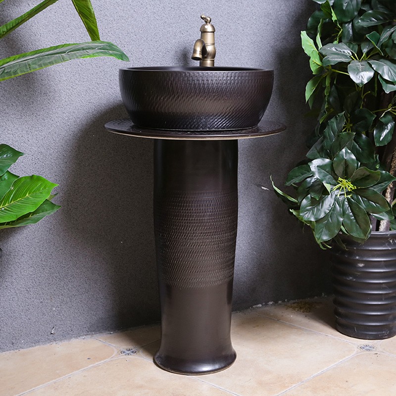 户外阳台陶瓷立柱式洗手s脸盆台柱家用面盆花园工业手池庭院卫生