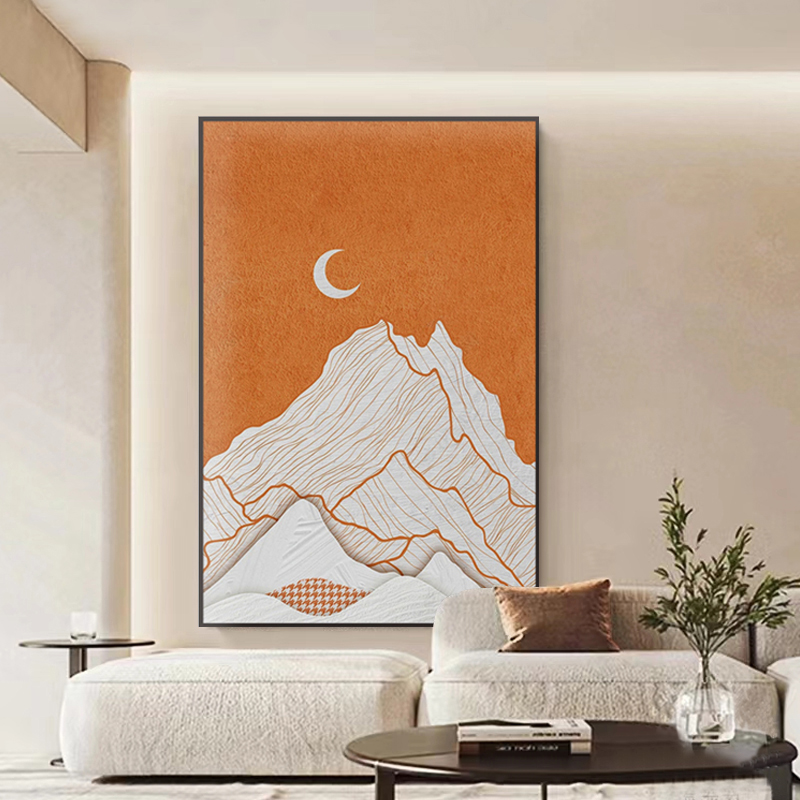 客厅落地装饰画背有靠山抽v象沙发背景墙壁画新中式线条挂画大幅图片