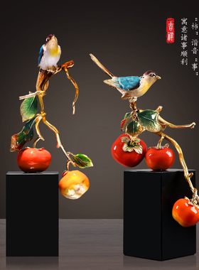 新款黄铜a摆件新中式珐琅彩客厅玄关酒柜电视柜乔迁新居2022年礼