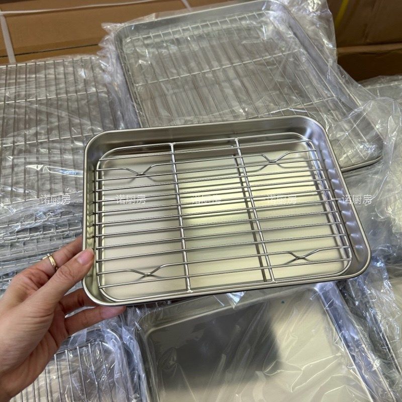 一诺厨房304不锈钢方s盘带网控油架商用托盘滤水滤油盘熟食展示盘