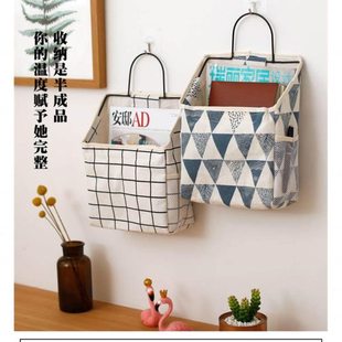 厨房围裙收纳盒棉麻布艺书本杂物置物壁挂储物袋墙挂式挂袋宿舍