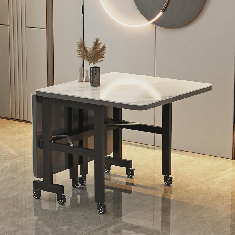 简约现代岩d板折叠餐桌家用小户型超薄多功能可移动长方形吃饭桌