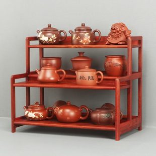 桌面茶杯收纳置物架小型实木博古架中式紫砂壶茶具摆件茶壶展示架