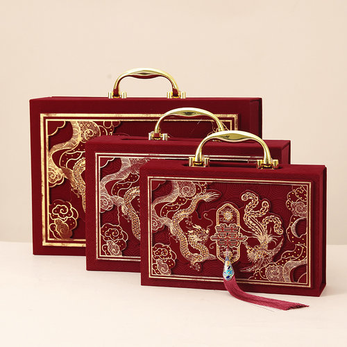 结婚绒面高档礼金箱男方订婚装饰彩礼钱盒子聘礼10万2Y0万现金礼