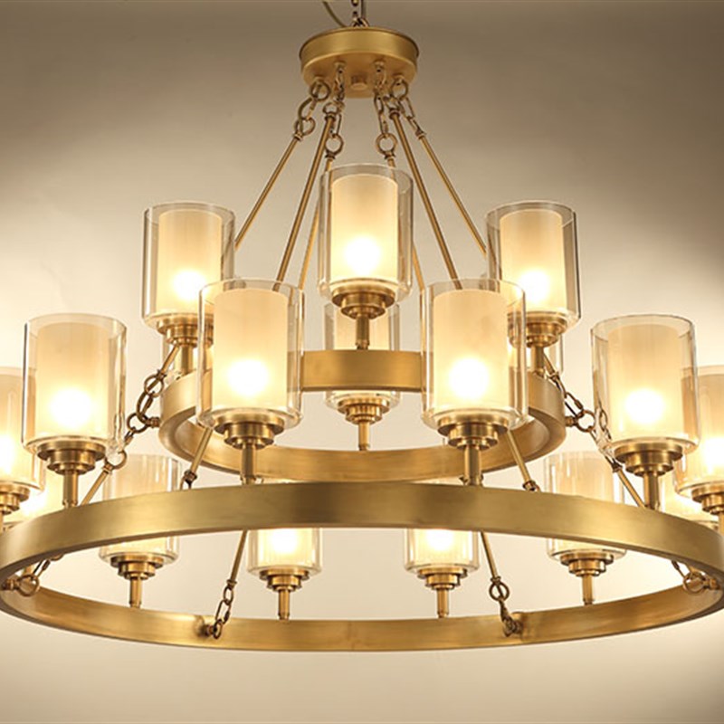 新中式全铜大吊灯酒店餐厅会所别墅吊灯复式楼客S厅样板间工程灯