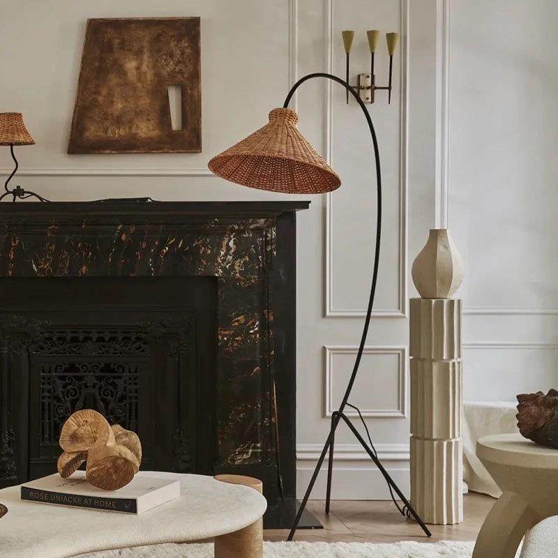 复古装饰极简日式藤编落地灯氛围感艺术书房卧室客厅侘寂风落地灯