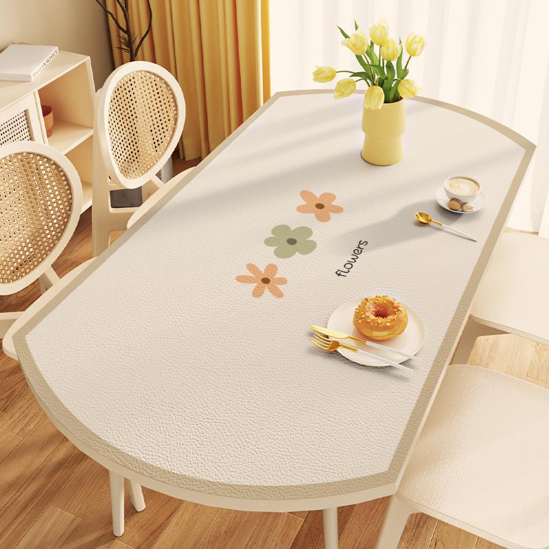 ins风椭圆形桌垫防水防油免洗客厅可折叠伸缩圆形餐桌布茶几皮革