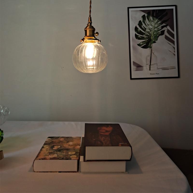 南瓜玻璃吊灯纯铜北欧日式