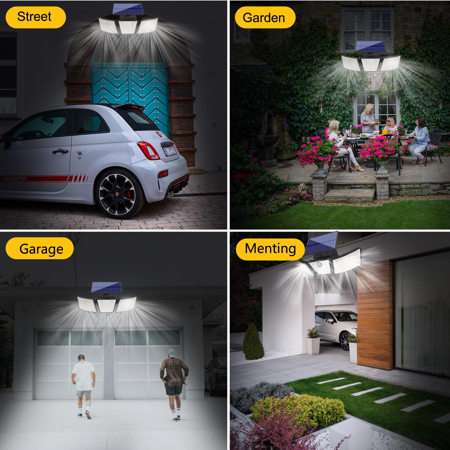 太阳能灯150ed人体红外三头感应路灯 户外庭院花园景观照明景观壁