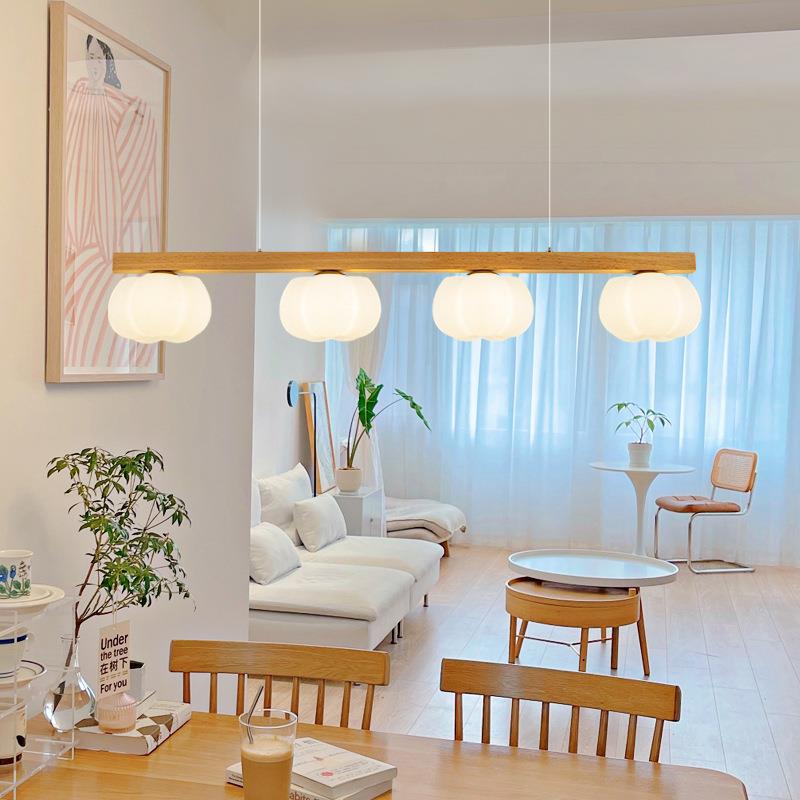 餐厅吊灯现代简约奶油原木风棉花南瓜长条饭厅吧台灯温馨餐桌灯具