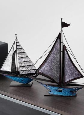 北欧铁艺帆船摆件客厅办公室办公桌书架电视柜家居装饰做旧工艺品