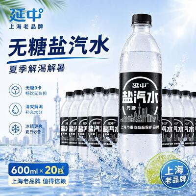 延中无糖盐汽水600ml*20瓶整箱老上海风味汽水饮料防暑劳防批发