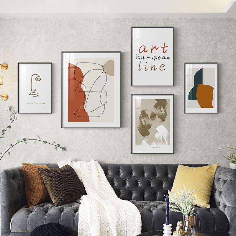 北欧抽象线条客厅装饰画组合沙发背景墙挂画现代简约餐厅玄关壁画